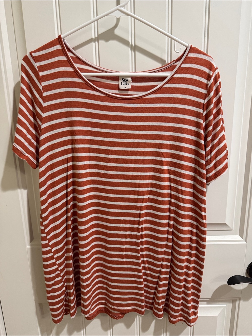 Sew In Love Soft Orange & White Striped Short Sleeve Crewneck Tee